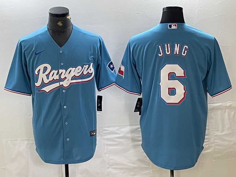 Men%27s Texas Rangers #6 Josh Jung Light Blue Team Logo Cool Base Jersey->texas rangers->MLB Jersey